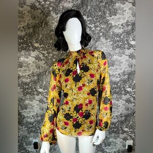 Baroque Print Keyhole Blouse